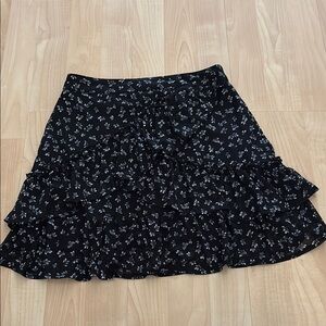 Floral Black Ruffle Skirt